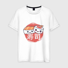Мужская футболка хлопок с принтом Кусочки суши и роллов в Белгороде, 100% хлопок | прямой крой, круглый вырез горловины, длина до линии бедер, слегка спущенное плечо. | cute | japan | japanese | kanji | kawaii | rolls | sushi | иероглифы | кавайи | кавайные суши | кандзи | культура | любитель суши | милота | милые суши | нигири | ролл | роллы | сашими | суси | фаст фуд | фастфуд | хирагана