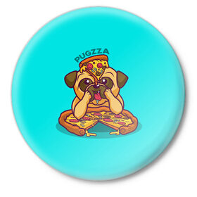 Значок с принтом Мопс с пиццей в Белгороде,  металл | круглая форма, металлическая застежка в виде булавки | pizza | мопс с пиццей | пицца | пицца с колбасой | собака с пиццей