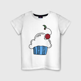 Детская футболка хлопок с принтом Sweets в Белгороде, 100% хлопок | круглый вырез горловины, полуприлегающий силуэт, длина до линии бедер | вишенка | вкусняшки | десерт | еда | капкейк | кекс | конфеты | сладости