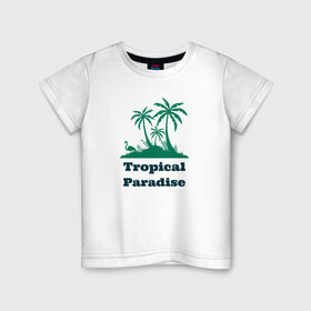 Детская футболка хлопок с принтом Тропический рай в Белгороде, 100% хлопок | круглый вырез горловины, полуприлегающий силуэт, длина до линии бедер | отдых | пальма | пальмы | природа | путешествия | рай | тропики