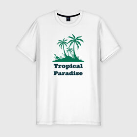 Мужская футболка хлопок Slim с принтом Тропический рай в Белгороде, 92% хлопок, 8% лайкра | приталенный силуэт, круглый вырез ворота, длина до линии бедра, короткий рукав | отдых | пальма | пальмы | природа | путешествия | рай | тропики