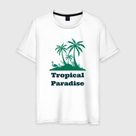 Мужская футболка хлопок с принтом Тропический рай в Белгороде, 100% хлопок | прямой крой, круглый вырез горловины, длина до линии бедер, слегка спущенное плечо. | отдых | пальма | пальмы | природа | путешествия | рай | тропики