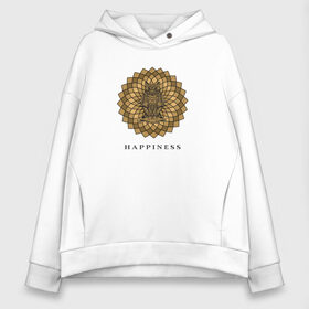 Женское худи Oversize хлопок с принтом Happiness в Белгороде, френч-терри — 70% хлопок, 30% полиэстер. Мягкий теплый начес внутри —100% хлопок | боковые карманы, эластичные манжеты и нижняя кромка, капюшон на магнитной кнопке | Тематика изображения на принте: happiness | owl | королевская сова | сова | счастье | удача