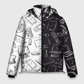 Мужская зимняя куртка 3D с принтом Гаджеты в Белгороде, верх — 100% полиэстер; подкладка — 100% полиэстер; утеплитель — 100% полиэстер | длина ниже бедра, свободный силуэт Оверсайз. Есть воротник-стойка, отстегивающийся капюшон и ветрозащитная планка. 

Боковые карманы с листочкой на кнопках и внутренний карман на молнии. | Тематика изображения на принте: flash drive | gadgets | headphones | joystick | laptop | monitor | mouse | remote control | smartphone | speaker | tablet | гаджеты | джойстик | колонка | монитор | мышь | наушники | ноутбук | планшет | пульт | смартфон | флешка