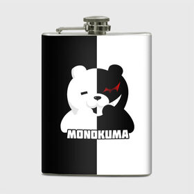 Фляга с принтом MONOKUMA  МОНОКУМА BEAR в Белгороде, металлический корпус | емкость 0,22 л, размер 125 х 94 мм. Виниловая наклейка запечатывается полностью | Тематика изображения на принте: anime | danganronpa | enoshima | junko | monokuma | аниме | джунко | игра | манга | медведь | монокума | робот медведь | эношима