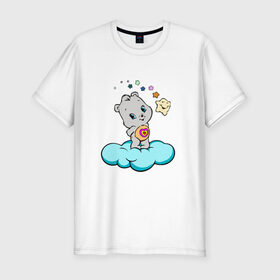 Мужская футболка хлопок Slim с принтом Девушка-медведь в Белгороде, 92% хлопок, 8% лайкра | приталенный силуэт, круглый вырез ворота, длина до линии бедра, короткий рукав | добрый медведь | звезда | красивый медведь | облако