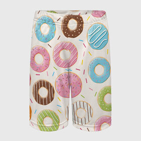 Детские спортивные шорты 3D с принтом Пончики / Donuts в Белгороде,  100% полиэстер
 | пояс оформлен широкой мягкой резинкой, ткань тянется
 | Тематика изображения на принте: bagel | cookies | donut | pastry | pie | ring | бублик | выпечка | колечко | печенье | пирожок | пончик