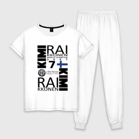Женская пижама хлопок с принтом Kimi Raikkonen в Белгороде, 100% хлопок | брюки и футболка прямого кроя, без карманов, на брюках мягкая резинка на поясе и по низу штанин | f1 | kimi raikkonen | кими | райкконен | формула 1
