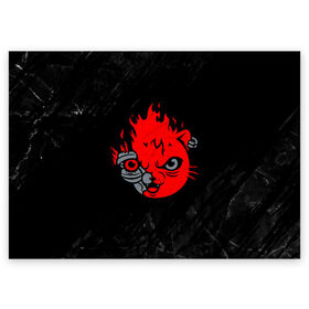 Поздравительная открытка с принтом CYBERPUNK 2077 КОТ КИАНУ РИВЗ в Белгороде, 100% бумага | плотность бумаги 280 г/м2, матовая, на обратной стороне линовка и место для марки
 | cat | cd project red | cyberpunk 2077 | demon | keanu reeves | kitty | maelstrom | militech | quadra | samurai | smile | trauma | trauma team | демон | киану ривз | киберпанк 2077 | кот | милитех | самурай | смайл