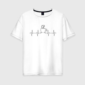 Женская футболка хлопок Oversize с принтом Кофе на кардиограмме в Белгороде, 100% хлопок | свободный крой, круглый ворот, спущенный рукав, длина до линии бедер
 | coffee | жизнь | кардиограмма | кофе