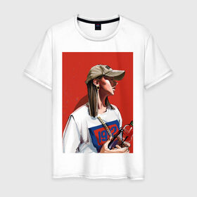 Мужская футболка хлопок с принтом Девушка в бейсболке в Белгороде, 100% хлопок | прямой крой, круглый вырез горловины, длина до линии бедер, слегка спущенное плечо. | fashion | street art | авторская | иллюстрация | мода