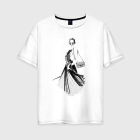 Женская футболка хлопок Oversize с принтом Девушка в очках и с сумочкой в Белгороде, 100% хлопок | свободный крой, круглый ворот, спущенный рукав, длина до линии бедер
 | fashion | street art | авторская | иллюстрация | мода