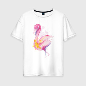 Женская футболка хлопок Oversize с принтом Фламинго рисунок акварелью в Белгороде, 100% хлопок | свободный крой, круглый ворот, спущенный рукав, длина до линии бедер
 | africa | afrika | aquarel | bird | fashion | flamingo | paint | painted | pink flamingo | summer | watercolor | watercolour | акварельный рисунок | африка | красками | краски | лето | мода | нарисованный фламинго | птица | розовый фламинго | 