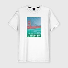 Мужская футболка хлопок Slim с принтом San Francisco в Белгороде, 92% хлопок, 8% лайкра | приталенный силуэт, круглый вырез ворота, длина до линии бедра, короткий рукав | san francisco | город | путешествие | соединенные штаты америки | сша