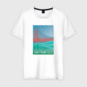 Мужская футболка хлопок с принтом San Francisco в Белгороде, 100% хлопок | прямой крой, круглый вырез горловины, длина до линии бедер, слегка спущенное плечо. | san francisco | город | путешествие | соединенные штаты америки | сша