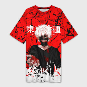 Платье-футболка 3D с принтом Kaneki Ken (on red) в Белгороде,  |  | anime | kaneki ken | manga | tokyo ghoul | аниме | джузо сузуя. | канеки кен | манга | манга гуля | перерождение | токийский гуль | токийском гуле