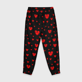 Детские брюки 3D с принтом Красные сердца в Белгороде, 100% полиэстер | манжеты по низу, эластичный пояс регулируется шнурком, по бокам два кармана без застежек, внутренняя часть кармана из мелкой сетки | heart | love | red | red hearts. | градиент | день святого валентина | красные сердечки | красный | любовь | много сердечек | перламутр | сердце