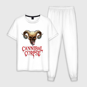 Мужская пижама хлопок с принтом Cannibal Corpse Труп Каннибала (Z) в Белгороде, 100% хлопок | брюки и футболка прямого кроя, без карманов, на брюках мягкая резинка на поясе и по низу штанин
 | cannibal | cannibal corpse | corpse | death metal | deathgrind | demon | devil | алекс уэбстер | брутальный дэт метал | демон | дэт метал | дэтграйнд | пол мазуркевич | роб барретт | труп каннибала | череп