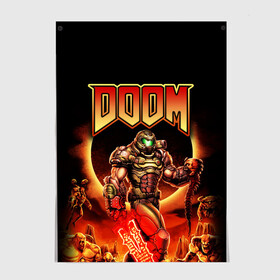 Постер с принтом DOOM Eternal в Белгороде, 100% бумага
 | бумага, плотность 150 мг. Матовая, но за счет высокого коэффициента гладкости имеет небольшой блеск и дает на свету блики, но в отличии от глянцевой бумаги не покрыта лаком | doom | doom eternal | part two | the ancient gods | дум | игры | монстры