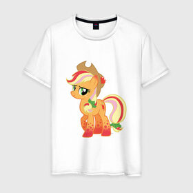 Мужская футболка хлопок с принтом My Little Pony - AppleJack в Белгороде, 100% хлопок | прямой крой, круглый вырез горловины, длина до линии бедер, слегка спущенное плечо. | applejack | friendship | mylittlepony | twilight sparkle | waifu | вайфу | дружба это магия | кони | моя маленькая пони | мультфильм | пони | эплджек
