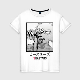 Женская футболка хлопок с принтом Beastars иероглифы в Белгороде, 100% хлопок | прямой крой, круглый вырез горловины, длина до линии бедер, слегка спущенное плечо | anime | beastars | legoshi | manga | аниме | волк | выдающиеся звери | легоси | легоши | манга