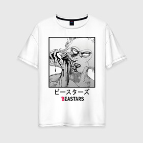 Женская футболка хлопок Oversize с принтом Beastars иероглифы в Белгороде, 100% хлопок | свободный крой, круглый ворот, спущенный рукав, длина до линии бедер
 | anime | beastars | legoshi | manga | аниме | волк | выдающиеся звери | легоси | легоши | манга