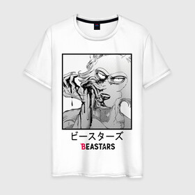 Мужская футболка хлопок с принтом Beastars иероглифы в Белгороде, 100% хлопок | прямой крой, круглый вырез горловины, длина до линии бедер, слегка спущенное плечо. | anime | beastars | legoshi | manga | аниме | волк | выдающиеся звери | легоси | легоши | манга