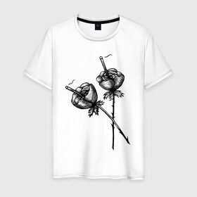 Мужская футболка хлопок с принтом Дымящие розы в Белгороде, 100% хлопок | прямой крой, круглый вырез горловины, длина до линии бедер, слегка спущенное плечо. | букет | букеты | вредные привычки | дым | зож | огонь | растение | роза | розы | цветок | цветы