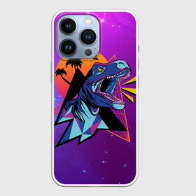 Чехол для iPhone 13 Pro с принтом Retrowave Neon Dinosaur в Белгороде,  |  | 1980 | 80s | geometry | retrowave | retrowave принт | rex | space | t rex | trex | tropical | восьмидесятые | геометрия | космос | нео | неоновый динозавр | пальмы | рекс | ретровейв | рисунок динозавра | тираннозавр | тиранозавр