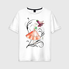 Женская футболка хлопок Oversize с принтом НЕЖНАЯ МЫШКА в Белгороде, 100% хлопок | свободный крой, круглый ворот, спущенный рукав, длина до линии бедер
 | гранж | колокольчик | мышка | мышь | растение | ретро | с мышами | цветок