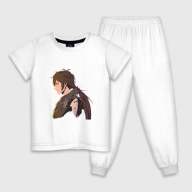 Детская пижама хлопок с принтом Чжун Ли в Белгороде, 100% хлопок |  брюки и футболка прямого кроя, без карманов, на брюках мягкая резинка на поясе и по низу штанин
 | Тематика изображения на принте: арт | милый парень | моракс | рисунок | чжун ли