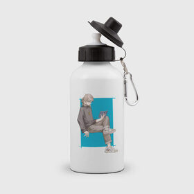 Бутылка спортивная с принтом Современный Альбедо в Белгороде, металл | емкость — 500 мл, в комплекте две пластиковые крышки и карабин для крепления | альбедо | арт | блондин | милый парень | рисунок