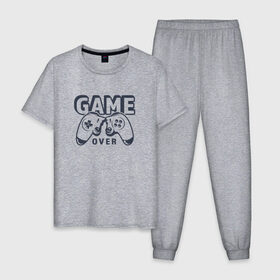Мужская пижама хлопок с принтом Game over в Белгороде, 100% хлопок | брюки и футболка прямого кроя, без карманов, на брюках мягкая резинка на поясе и по низу штанин
 | game over | джойстик | игра окончена | пульт | сломанный джойстик