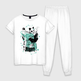 Женская пижама хлопок с принтом BEASTARS Гохин в Белгороде, 100% хлопок | брюки и футболка прямого кроя, без карманов, на брюках мягкая резинка на поясе и по низу штанин | anime | beastars | gouhin | manga | аниме | выдающиеся звери | гохин | манга | панда