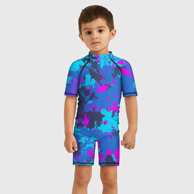 Детский купальный костюм 3D с принтом Неоновые краски в Белгороде, Полиэстер 85%, Спандекс 15% | застежка на молнии на спине | neon | абстрактный | абстракция | камуфляж | капли | кляксы | краска | неон | неоновый | паттерн | пятна