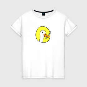 Женская футболка хлопок с принтом Гусь с ножом в Белгороде, 100% хлопок | прямой крой, круглый вырез горловины, длина до линии бедер, слегка спущенное плечо | honk | гусь | животные | прикол | птица | утка | юмор