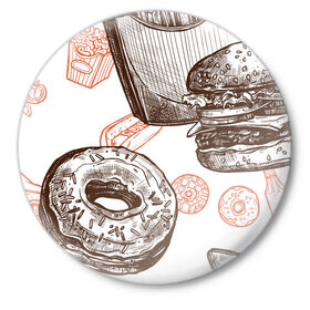 Значок с принтом Вкусности в Белгороде,  металл | круглая форма, металлическая застежка в виде булавки | Тематика изображения на принте: бургер | вкусности | еда | пончик | попкорн | фастфуд | хот дог