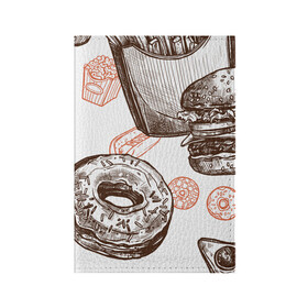 Обложка для паспорта матовая кожа с принтом Вкусности в Белгороде, натуральная матовая кожа | размер 19,3 х 13,7 см; прозрачные пластиковые крепления | Тематика изображения на принте: бургер | вкусности | еда | пончик | попкорн | фастфуд | хот дог
