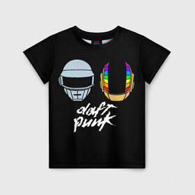 Детская футболка 3D с принтом Daft Punk в Белгороде, 100% гипоаллергенный полиэфир | прямой крой, круглый вырез горловины, длина до линии бедер, чуть спущенное плечо, ткань немного тянется | Тематика изображения на принте: daft punk | дафт панк | дафт панк арт | дафт панк шлемы | электронная музыка