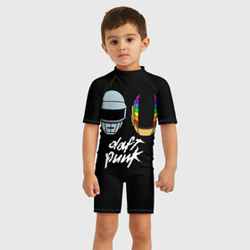 Детский купальный костюм 3D с принтом Daft Punk в Белгороде, Полиэстер 85%, Спандекс 15% | застежка на молнии на спине | Тематика изображения на принте: daft punk | дафт панк | дафт панк арт | дафт панк шлемы | электронная музыка