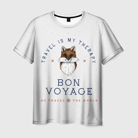 Мужская футболка 3D с принтом Fox traveler в Белгороде, 100% полиэфир | прямой крой, круглый вырез горловины, длина до линии бедер | fox | бон вояж | лиса | лиса путешественница | путешествия