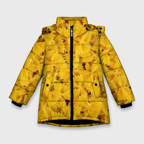 Зимняя куртка для девочек 3D с принтом Макароны бабочки в Белгороде, ткань верха — 100% полиэстер; подклад — 100% полиэстер, утеплитель — 100% полиэстер. | длина ниже бедра, удлиненная спинка, воротник стойка и отстегивающийся капюшон. Есть боковые карманы с листочкой на кнопках, утяжки по низу изделия и внутренний карман на молнии. 

Предусмотрены светоотражающий принт на спинке, радужный светоотражающий элемент на пуллере молнии и на резинке для утяжки. | Тематика изображения на принте: butterflies | dish | food | italy | noodles | pasta | side dish | бабочки | блюдо | гарнир | еда | италия | лапша | макароны | паста