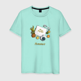 Мужская футболка хлопок с принтом Summer в Белгороде, 100% хлопок | прямой крой, круглый вырез горловины, длина до линии бедер, слегка спущенное плечо. | summer | ананас | лето | сиять | фотоаппарат | фрукты