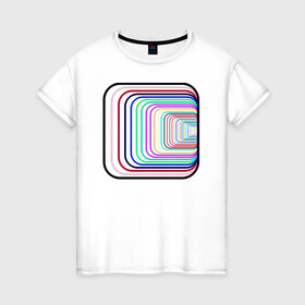 Женская футболка хлопок с принтом Иллюзия (Квадрат) в Белгороде, 100% хлопок | прямой крой, круглый вырез горловины, длина до линии бедер, слегка спущенное плечо | диско | зрение | иллюзии | квадрат | куб | обман | полосы | радуга | узор | шар | шахматы