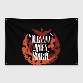 Флаг-баннер с принтом NIRVANA TEEN SPIRIT в Белгороде, 100% полиэстер | размер 67 х 109 см, плотность ткани — 95 г/м2; по краям флага есть четыре люверса для крепления | art | cobain | curt | girl | grunge | metal | music | nirvana | punk | rock | spiritm | usa | гранж | группа | кобэйн | курт | метал | музыка | нирвана | панк | рисунок | рок | сша
