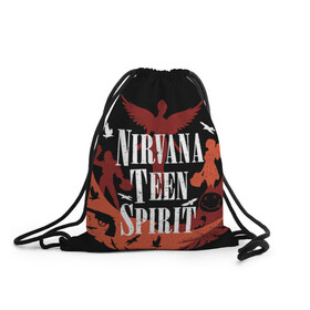 Рюкзак-мешок 3D с принтом NIRVANA TEEN SPIRIT в Белгороде, 100% полиэстер | плотность ткани — 200 г/м2, размер — 35 х 45 см; лямки — толстые шнурки, застежка на шнуровке, без карманов и подкладки | art | cobain | curt | girl | grunge | metal | music | nirvana | punk | rock | spiritm | usa | гранж | группа | кобэйн | курт | метал | музыка | нирвана | панк | рисунок | рок | сша
