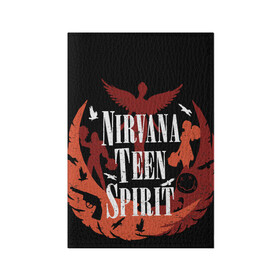 Обложка для паспорта матовая кожа с принтом NIRVANA TEEN SPIRIT в Белгороде, натуральная матовая кожа | размер 19,3 х 13,7 см; прозрачные пластиковые крепления | art | cobain | curt | girl | grunge | metal | music | nirvana | punk | rock | spiritm | usa | гранж | группа | кобэйн | курт | метал | музыка | нирвана | панк | рисунок | рок | сша