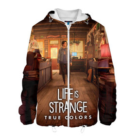 Мужская куртка 3D с принтом Life Is Strange True Colors в Белгороде, ткань верха — 100% полиэстер, подклад — флис | прямой крой, подол и капюшон оформлены резинкой с фиксаторами, два кармана без застежек по бокам, один большой потайной карман на груди. Карман на груди застегивается на липучку | Тематика изображения на принте: art | colors | game | is | life | strange | true | арт | жизнь | игра | краска | настоящий | странная | цвет | штука