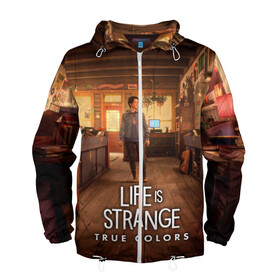 Мужская ветровка 3D с принтом Life Is Strange True Colors в Белгороде, 100% полиэстер | подол и капюшон оформлены резинкой с фиксаторами, два кармана без застежек по бокам, один потайной карман на груди | Тематика изображения на принте: art | colors | game | is | life | strange | true | арт | жизнь | игра | краска | настоящий | странная | цвет | штука