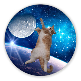 Коврик для мышки круглый с принтом Кисулькин в космосе в Белгороде, резина и полиэстер | круглая форма, изображение наносится на всю лицевую часть | астроном пушистый | барсик | звезды | космос | котики | коты